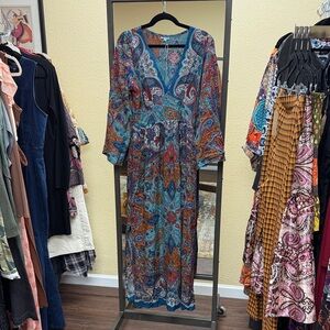 Nostalgia Teal & Rust Paisley Maxi Dress